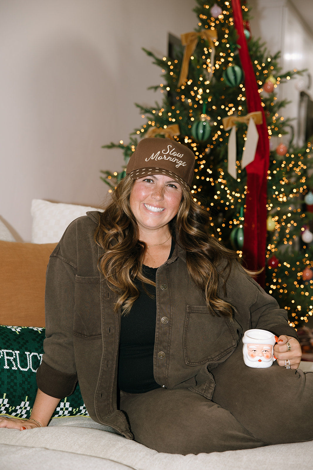 Slow Mornings Brown Hat Cream Polka Dots