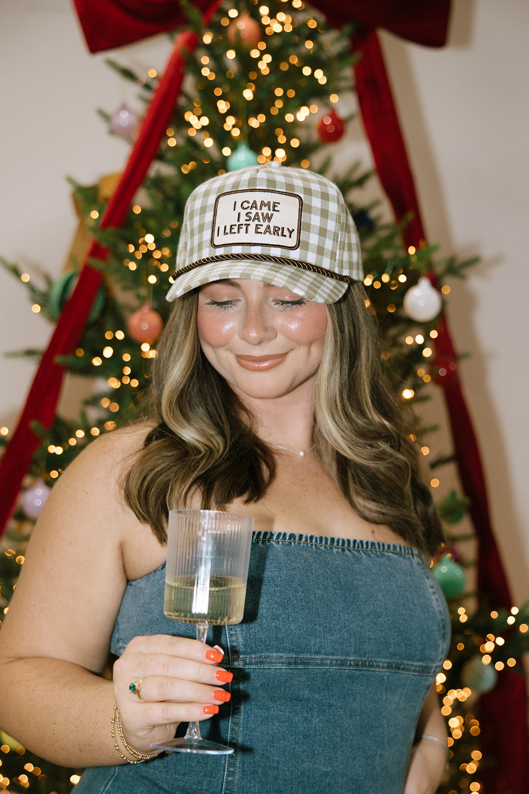 I Came I Saw I Left Early Gingham Patch Hat