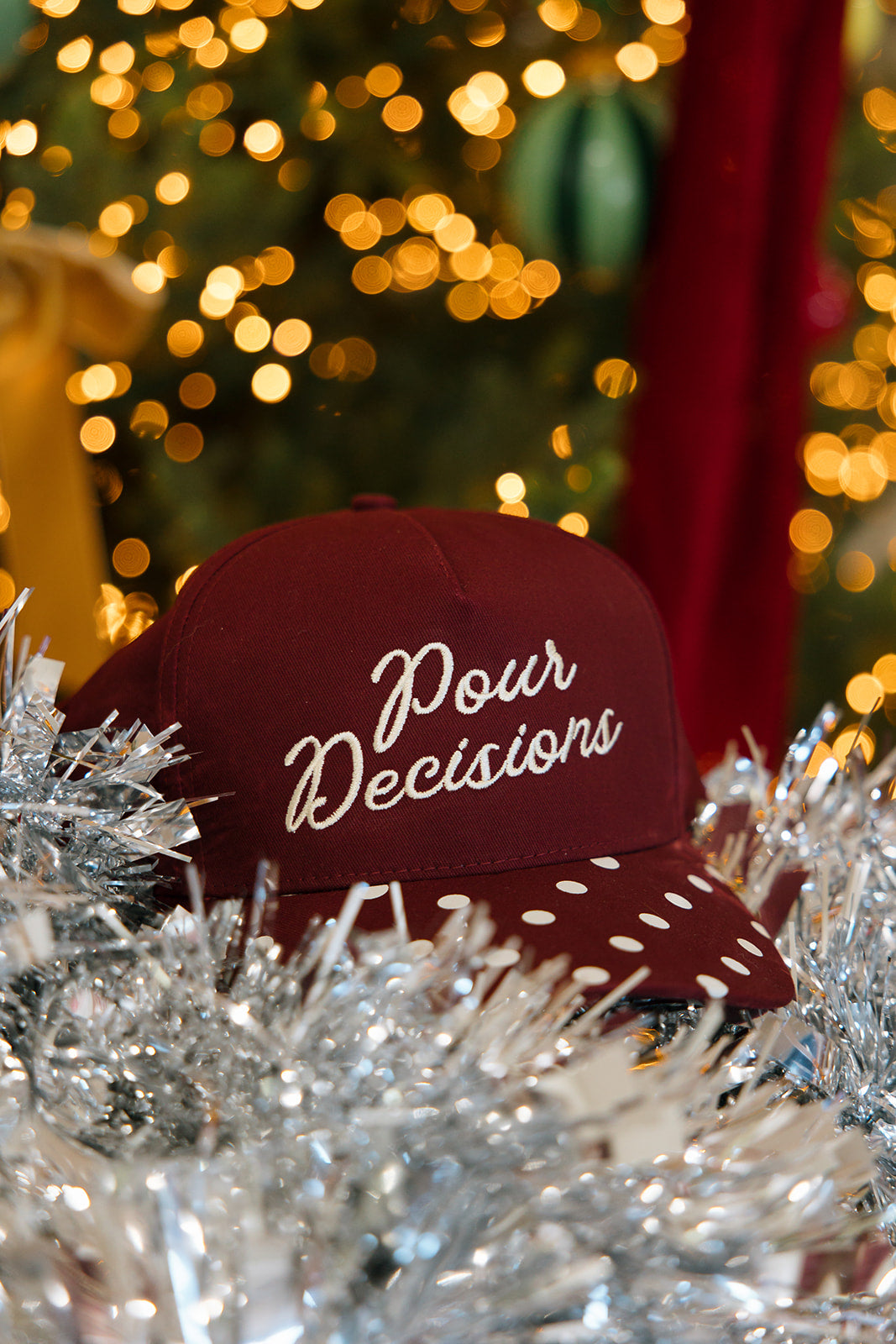 Pour Decisions Maroon Hat Cream Polka Dots
