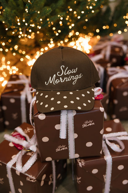 Slow Mornings Brown Hat Cream Polka Dots