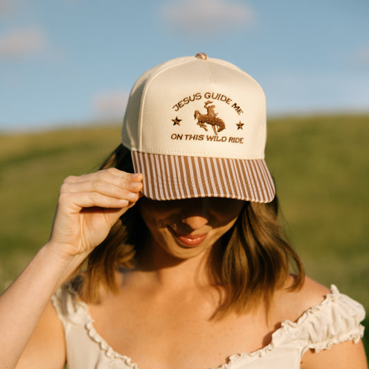 Jesus Guide Me On This Wild Ride- Brown Striped Hat