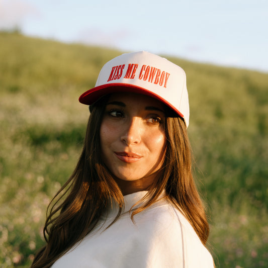 Kiss Me Cowboy- Red/Nat- Embroidered Hat