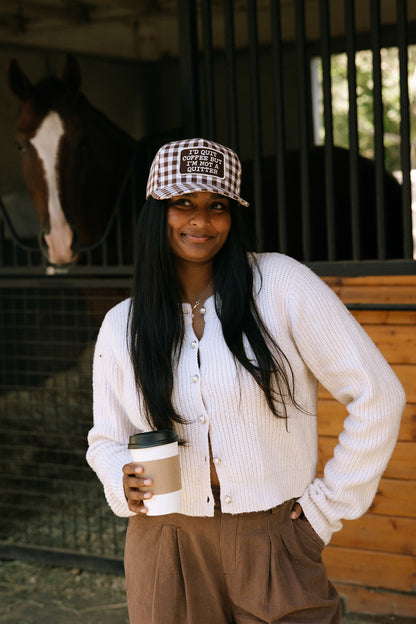 I'D Quit Coffee But I'm Not A Quitter Brown Gingham Patch Hat