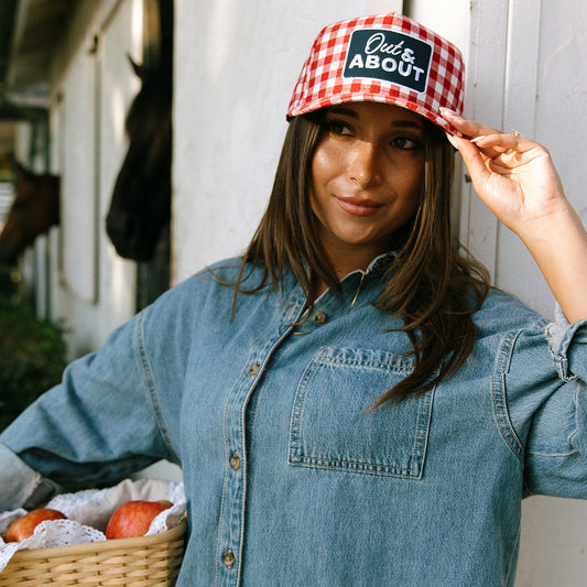 Out & About Red Gingham Patch Hat
