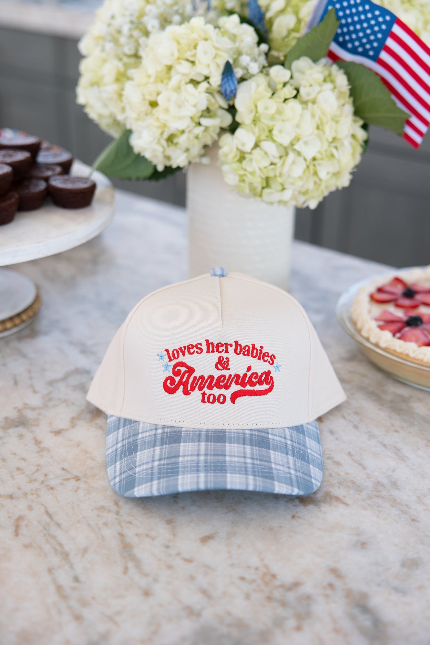 Loves Her Babies & America Too Plaid Bill Hat