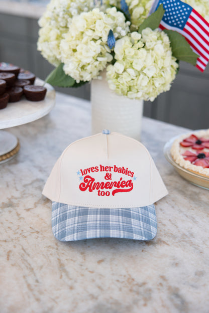 Loves Her Babies & America Too Plaid Bill Hat