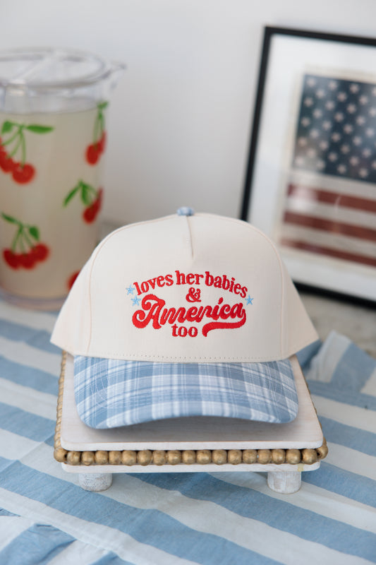 Loves Her Babies & America Too Plaid Bill Hat