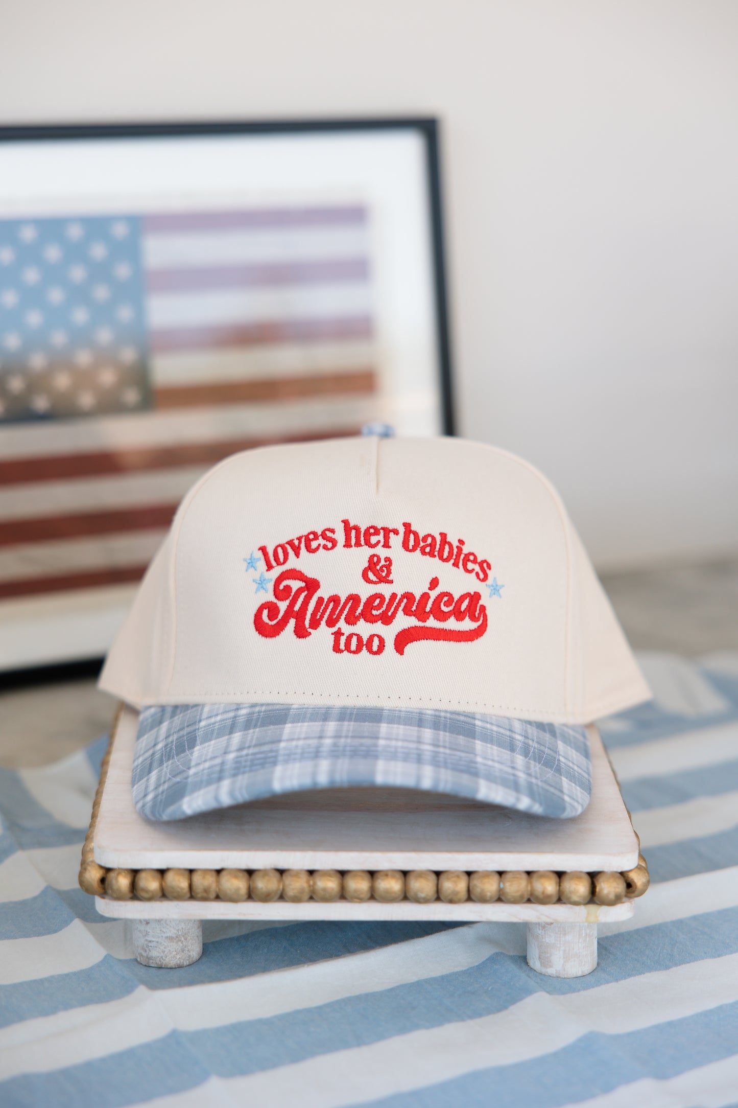 Loves Her Babies & America Too Plaid Bill Hat